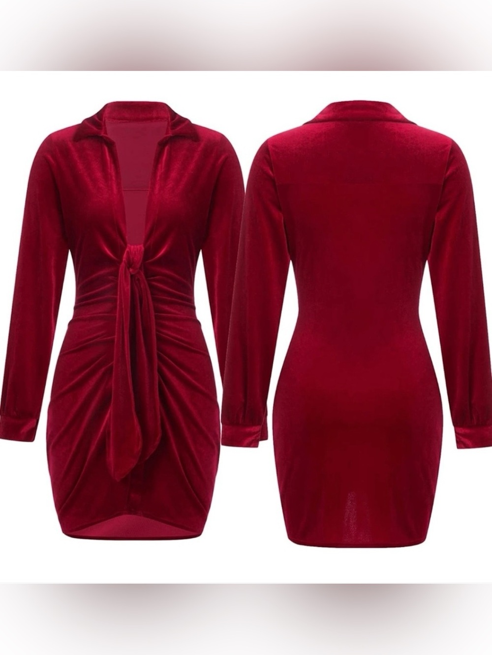 Mini Dress Long Sleeve Velvet Ruched Bodycon Ruched Dress (XXL)